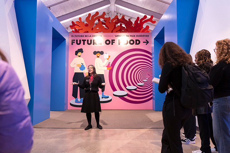 A Lawrence Staff member gives a special tour of the new Future of Food exhibit