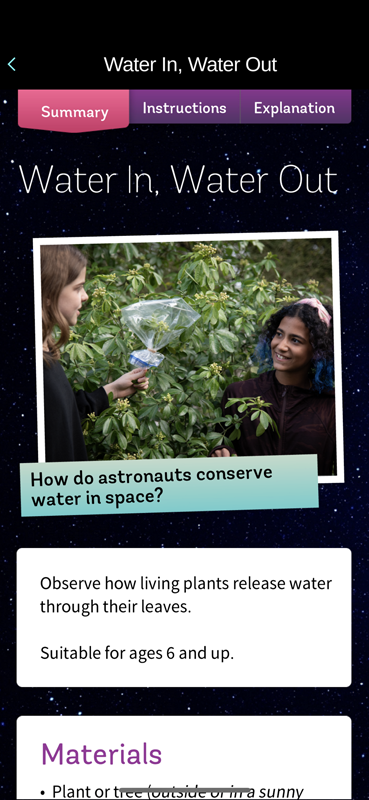 DIY Solar System ipad view of app - How do astronauts conserve water in space?